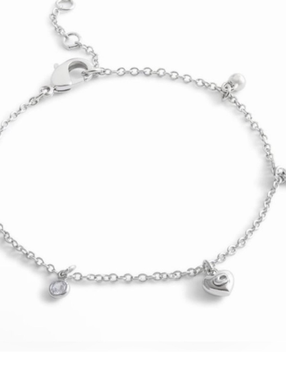 Coach Silver Heart Charm Bracelet with Crystal Accent